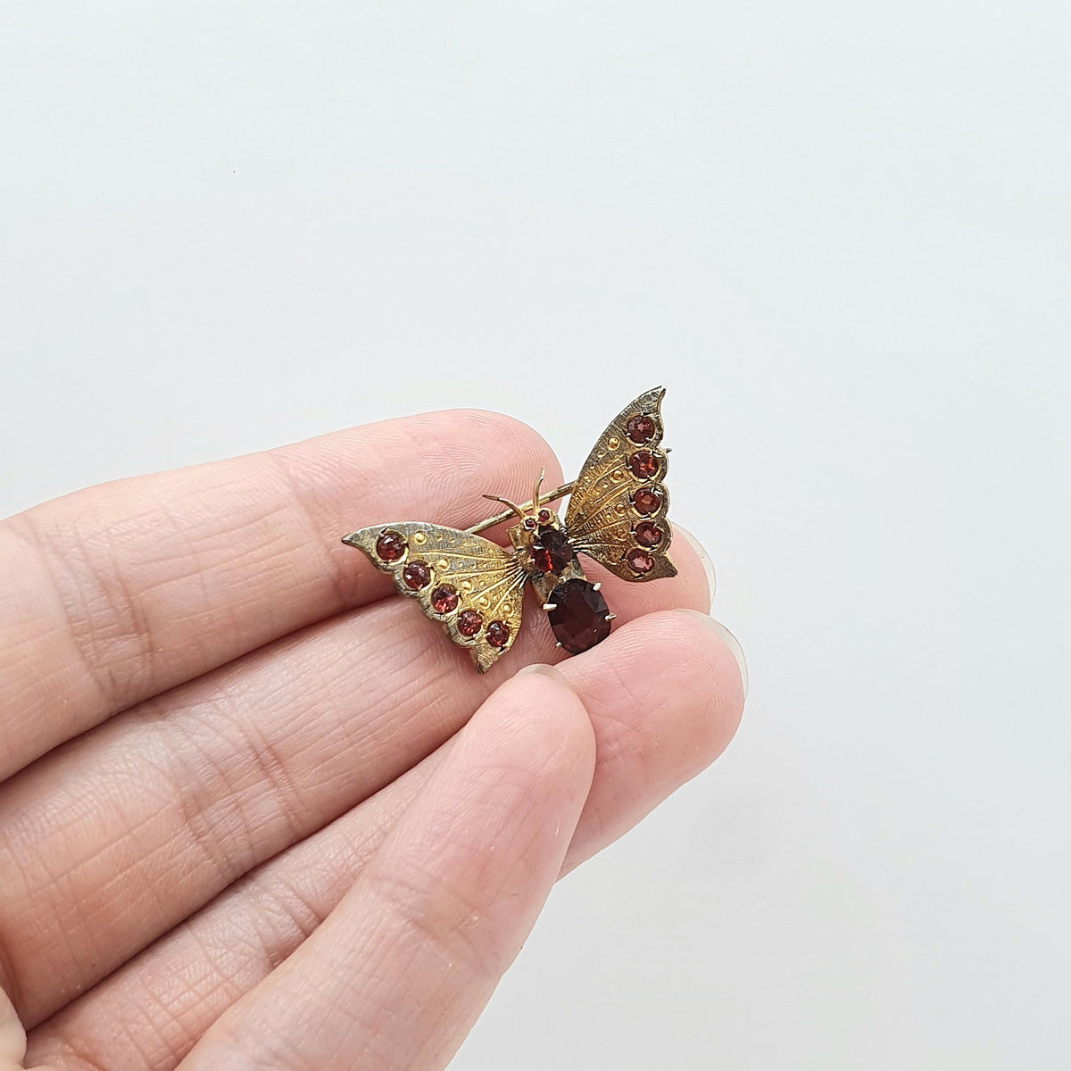 Antique Gold Vermeil Butterfly Brooch Garnet Gemstone Solid Silver Pin Insect Bug Vintage Fly Insect Bug Womens Mens Jewelry Jewellery