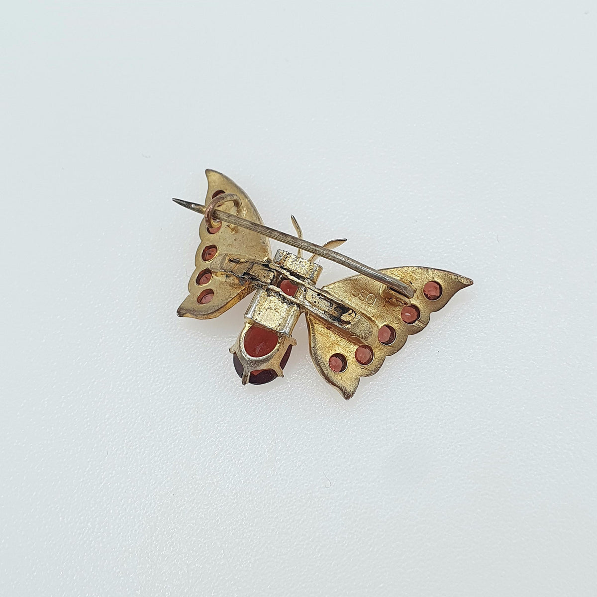 Antique Gold Vermeil Butterfly Brooch Garnet Gemstone Solid Silver Pin Insect Bug Vintage Fly Insect Bug Womens Mens Jewelry Jewellery