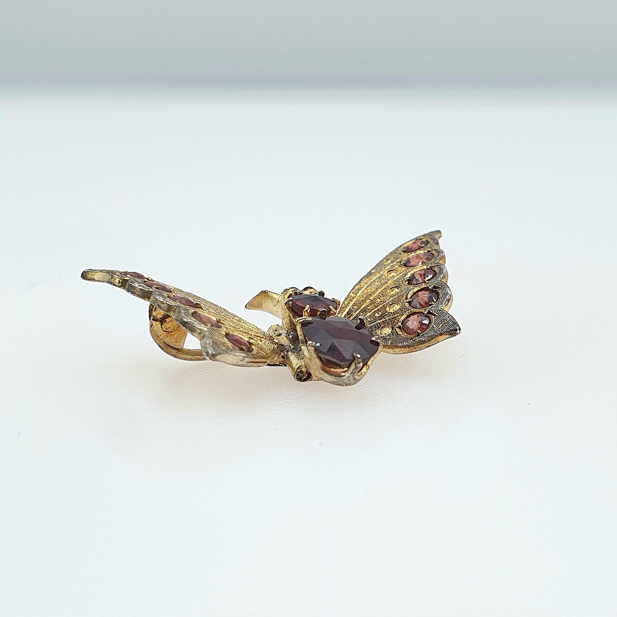Antique Gold Vermeil Butterfly Brooch Garnet Gemstone Solid Silver Pin Insect Bug Vintage Fly Insect Bug Womens Mens Jewelry Jewellery