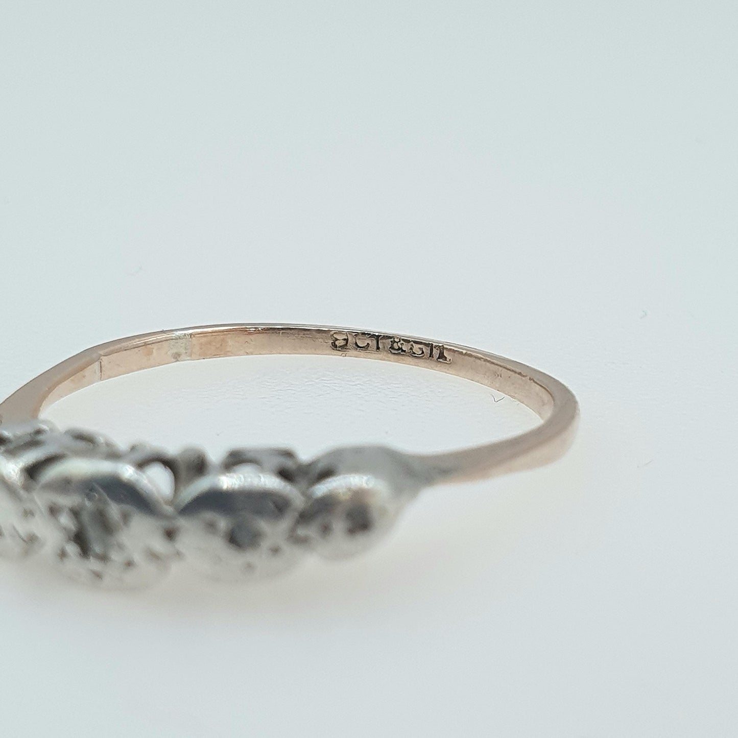Antique 9ct Gold & Solid Silver Diamond Ring 5 Stone Genuine Real Diamonds Solid 9k Shank Vintage Womens Jewellery Jewelry UK P US 7.75