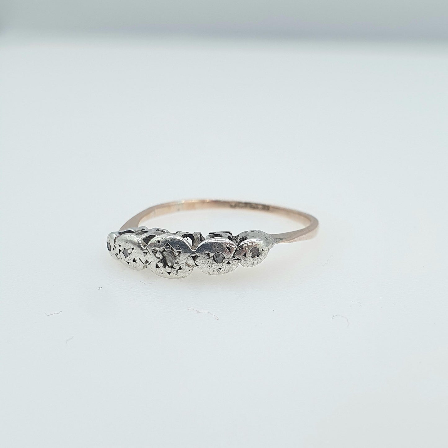 Antique 9ct Gold & Solid Silver Diamond Ring 5 Stone Genuine Real Diamonds Solid 9k Shank Vintage Womens Jewellery Jewelry UK P US 7.75