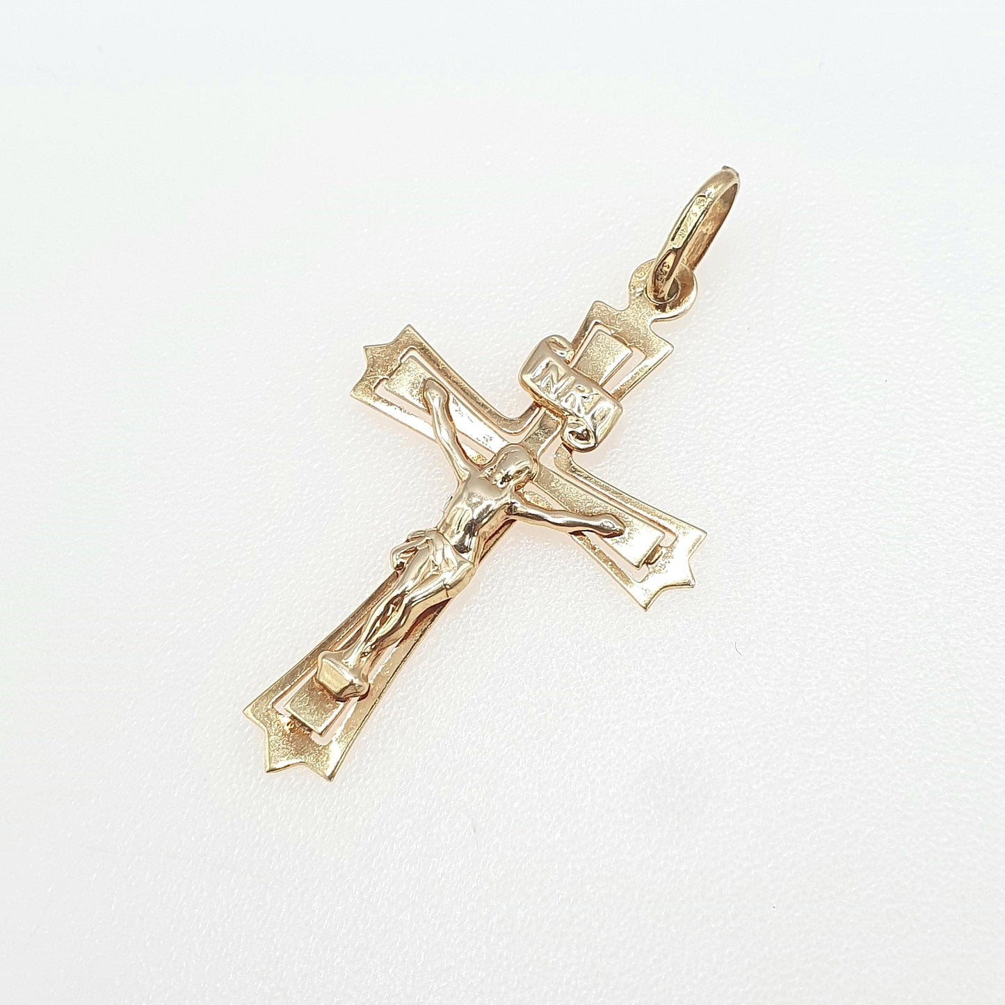 Vintage 9ct Gold Jesus on Cross Pendant Crucifix Necklace Christian Religious Solid 9kt 9k Mens Womens Jewelry Jewellery