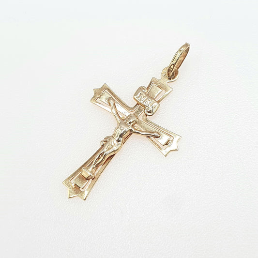 Vintage 9ct Gold Jesus on Cross Pendant Crucifix Necklace Christian Religious Solid 9kt 9k Mens Womens Jewelry Jewellery