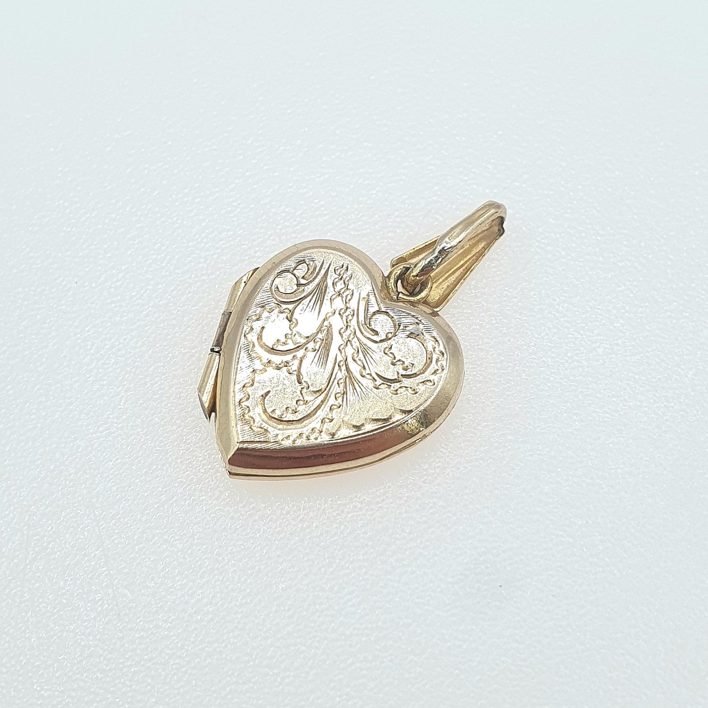 Vintage 9ct Gold Heart Locket Small Tiny Hand Engraved Pendant All Solid 9k 9kt Necklace Photo Pendant Womens Jewelry Jewellery