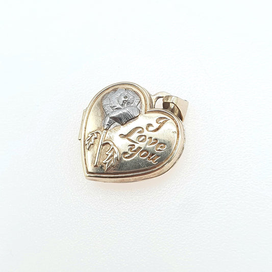 Vintage 9ct Gold "I LOVE YOU" Heart Locket All Solid 9k 9kt White Gold Flower Retro Gift Love Neckalce Womens Jewelry Jewellery