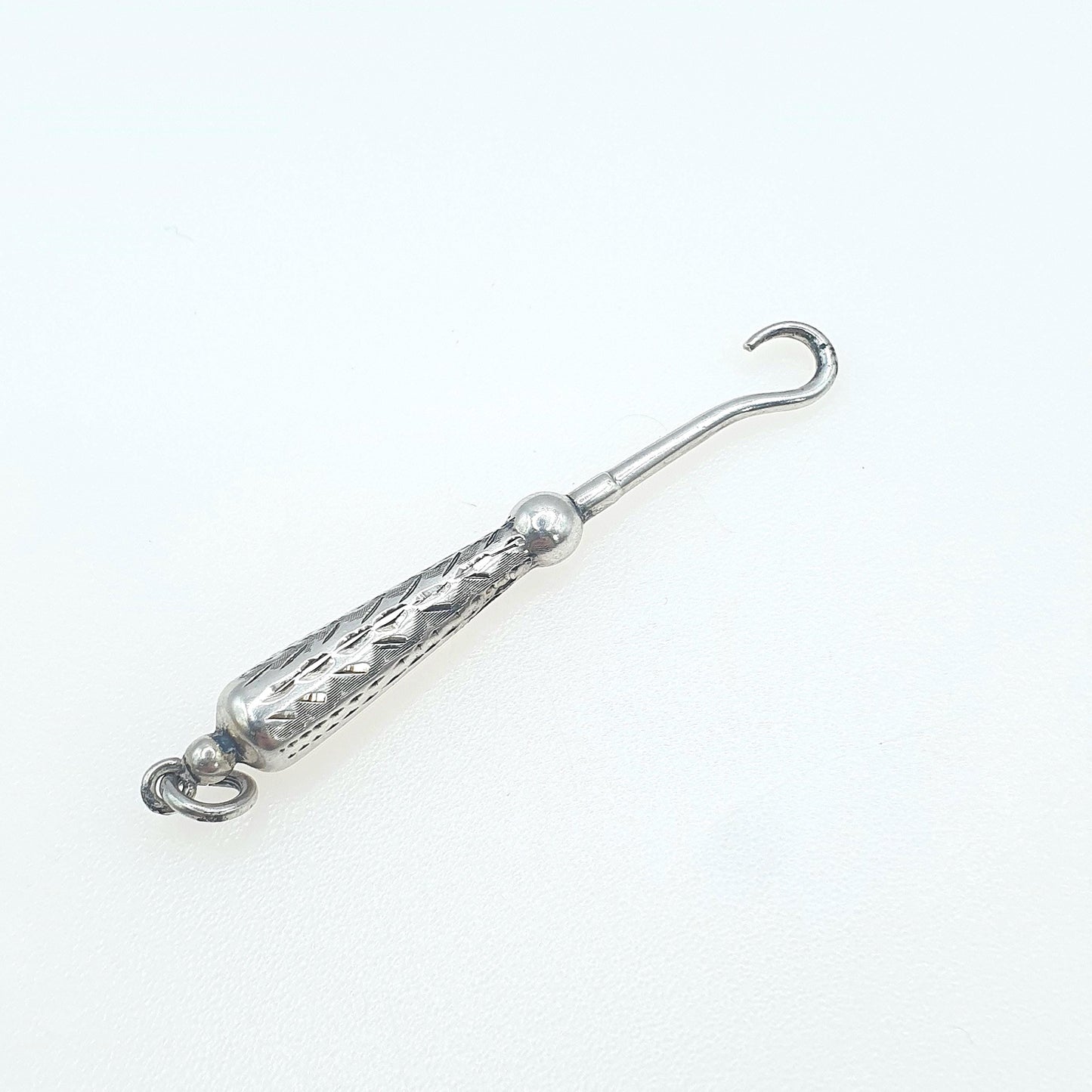 Antique Victorian Sterling Silver Button Hook Pendant Necklace 1876 Hallmark Sewing Vintage Womens Mens Unisex Jewelry Jewellery