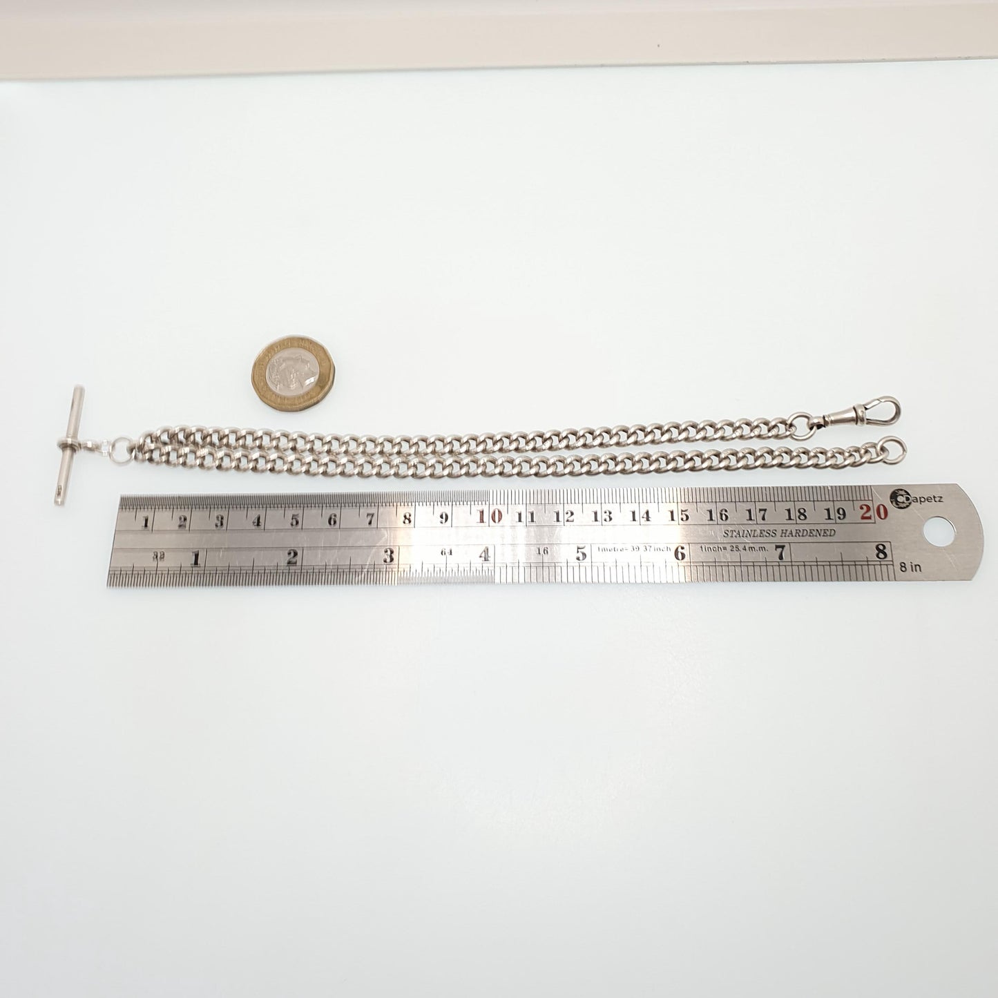 Antique Victorian Sterling Silver Albert Chain T Bar Necklace Curb Link Dog Clip 41cm 16.1" 45.05g 1885 Hallmark Vintage Jewelry Womens