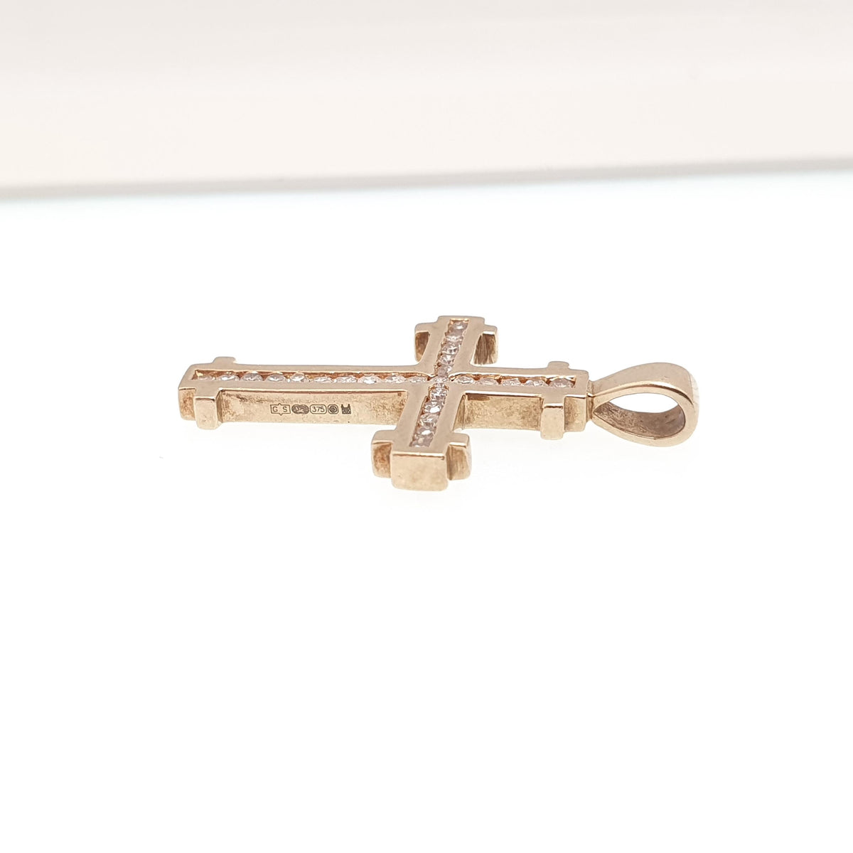 Vintage 9ct Gold Diamond Cross Crucifix Pendant Natural Diamonds Solid 9k 9kt 375 Necklace Yellow Gold Retro Jewelry