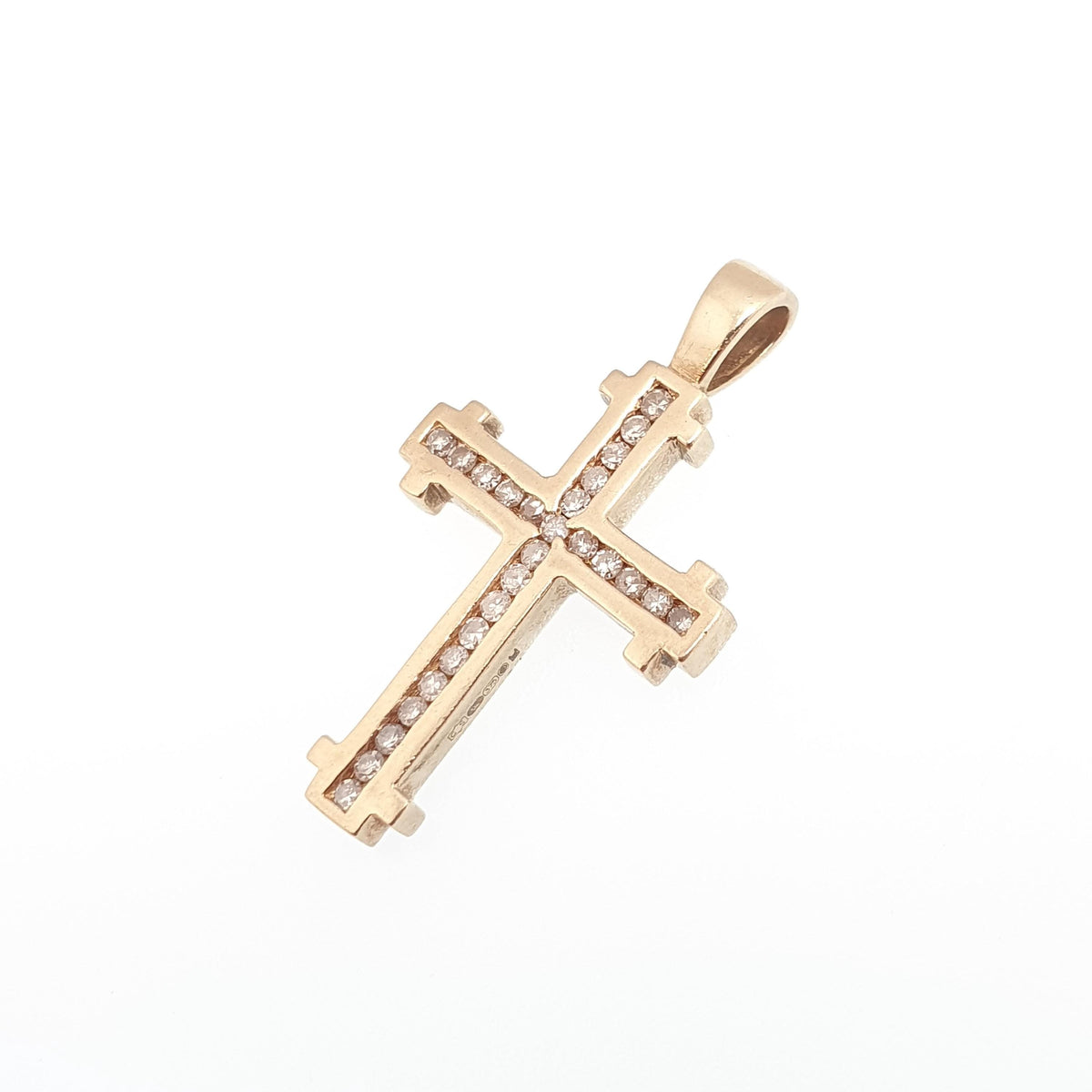 Vintage 9ct Gold Diamond Cross Crucifix Pendant Natural Diamonds Solid 9k 9kt 375 Necklace Yellow Gold Retro Jewelry
