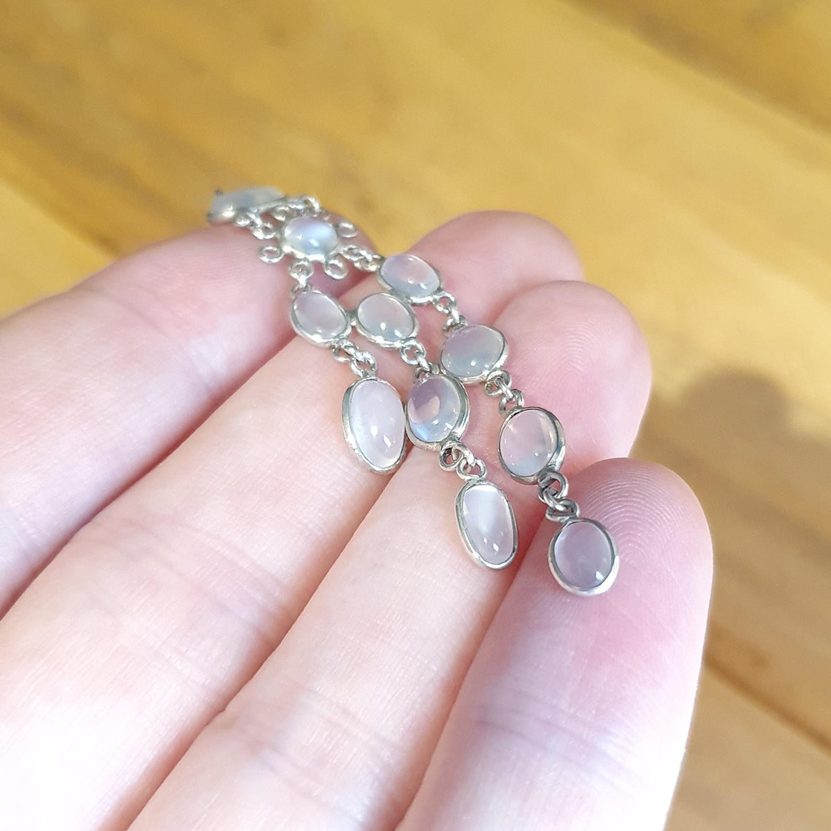 Antique Moonstone Solid Silver Necklace Pendant Tassel Hanging Drop Cabochon Cut Gemstone Adularescence Jewelry Jewellery