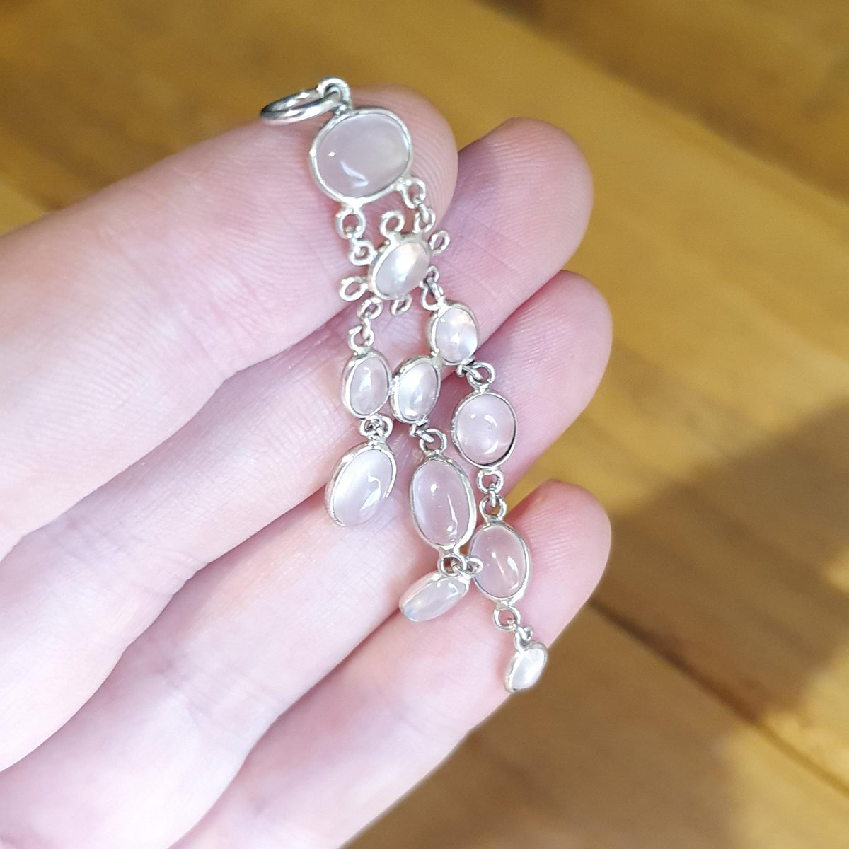 Antique Moonstone Solid Silver Necklace Pendant Tassel Hanging Drop Cabochon Cut Gemstone Adularescence Jewelry Jewellery
