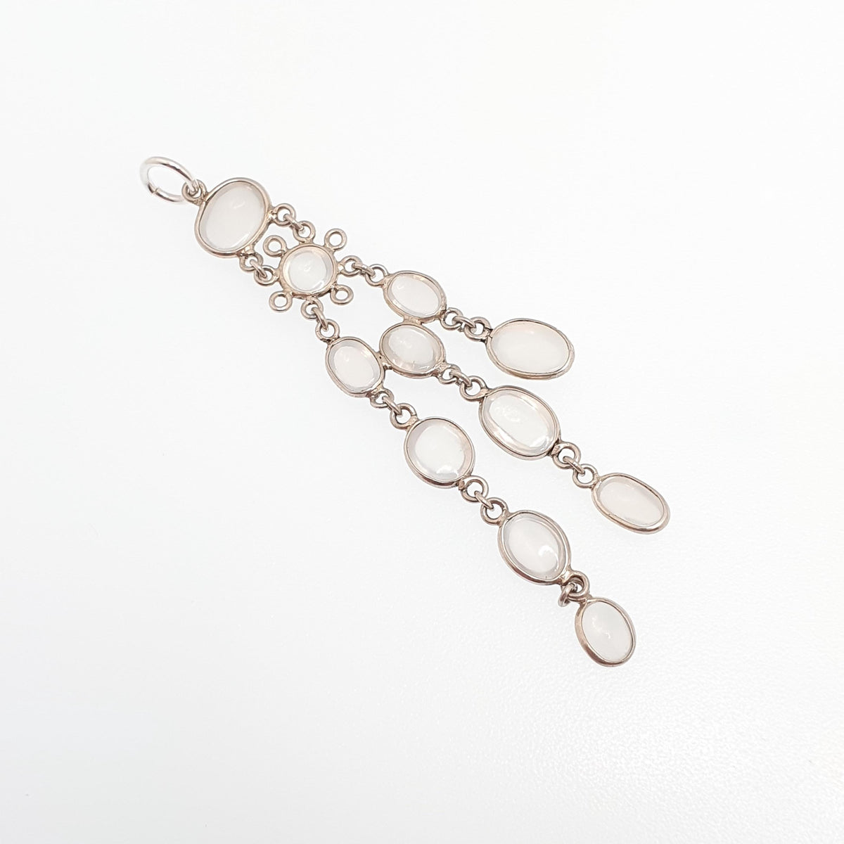 Antique Moonstone Solid Silver Necklace Pendant Tassel Hanging Drop Cabochon Cut Gemstone Adularescence Jewelry Jewellery