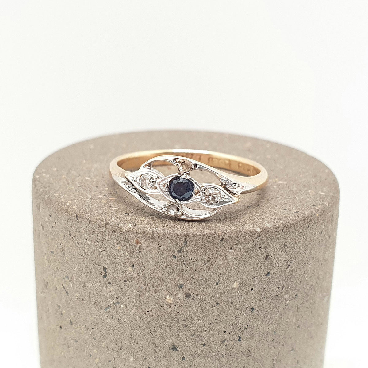 Antique Sapphire & Diamond Ring 18k 18ct Gold Art Deco Platinum Natural Gemstones 1920s Solid 750 Vintage Jewelry Jewellery UK M.5 US 6.5