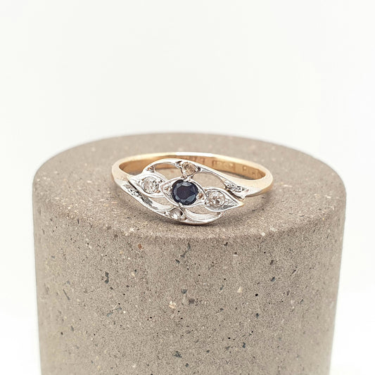 Antique Sapphire & Diamond Ring 18k 18ct Gold Art Deco Platinum Natural Gemstones 1920s Solid 750 Vintage Jewelry Jewellery UK M.5 US 6.5