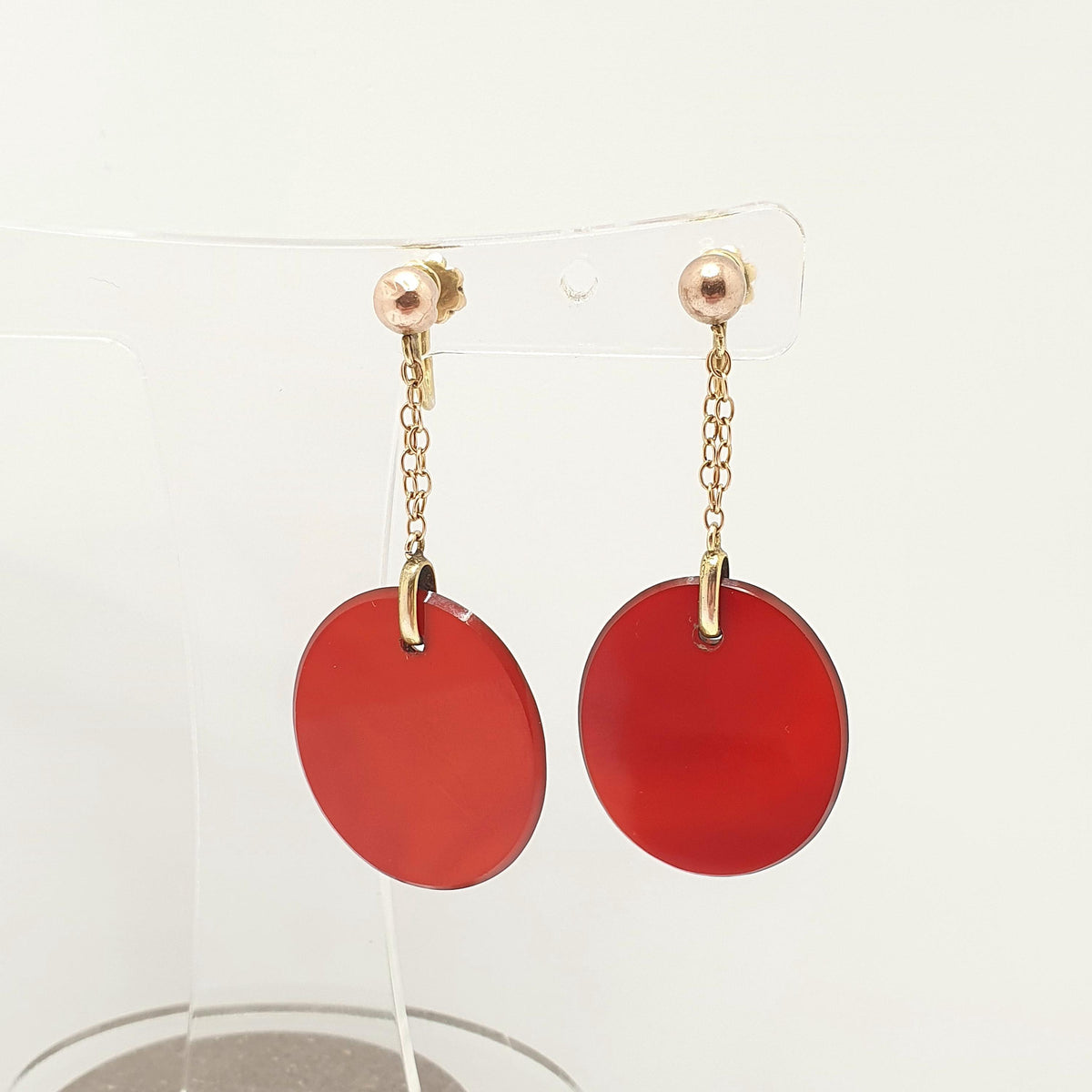 Antique 9ct 9k Gold Carnelian Drop Earrings Oval Gemstone Edwardian Solid 375 Screw Back Agate Red Orange Hanging Jewellery Jewelry