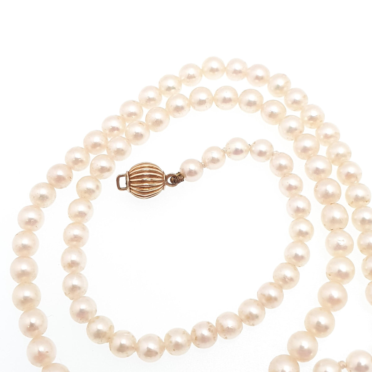 Vintage 9ct Gold Cultured Pearl Necklace Solid 9k 375 Choker Bead Ball 37cm 14.5" 9.14g Genuine Real Pearls Ladies Womens Jewelry Jewellery