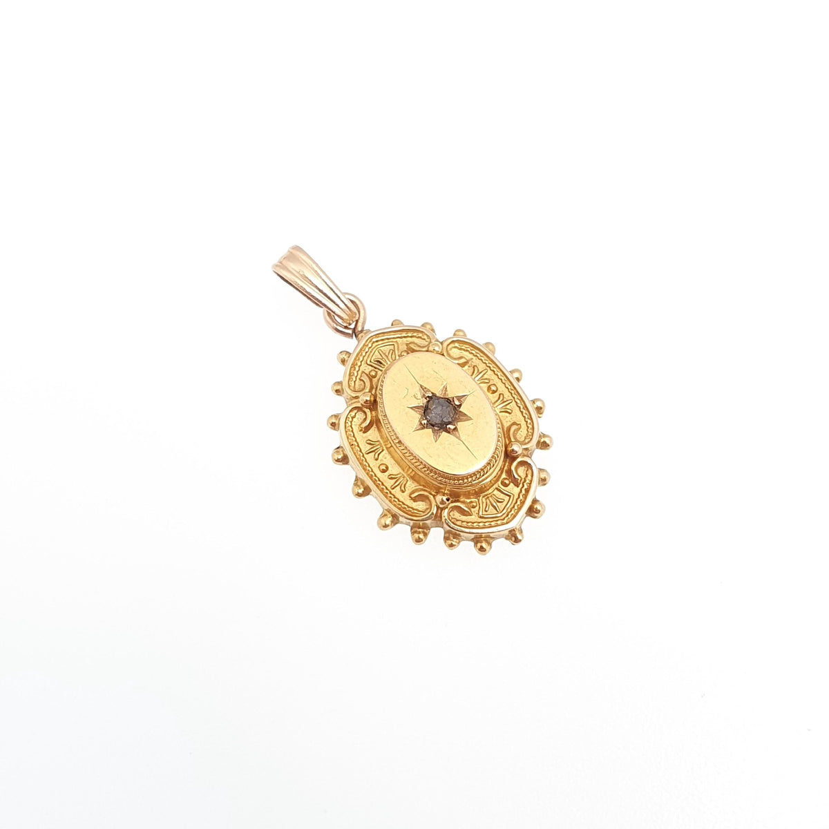 Antique Victorian 15ct Gold Diamond Pendant Star Centre Solid 625 15k Etruscan Necklace Yellow Vintage Jewelry Womens Jewellery