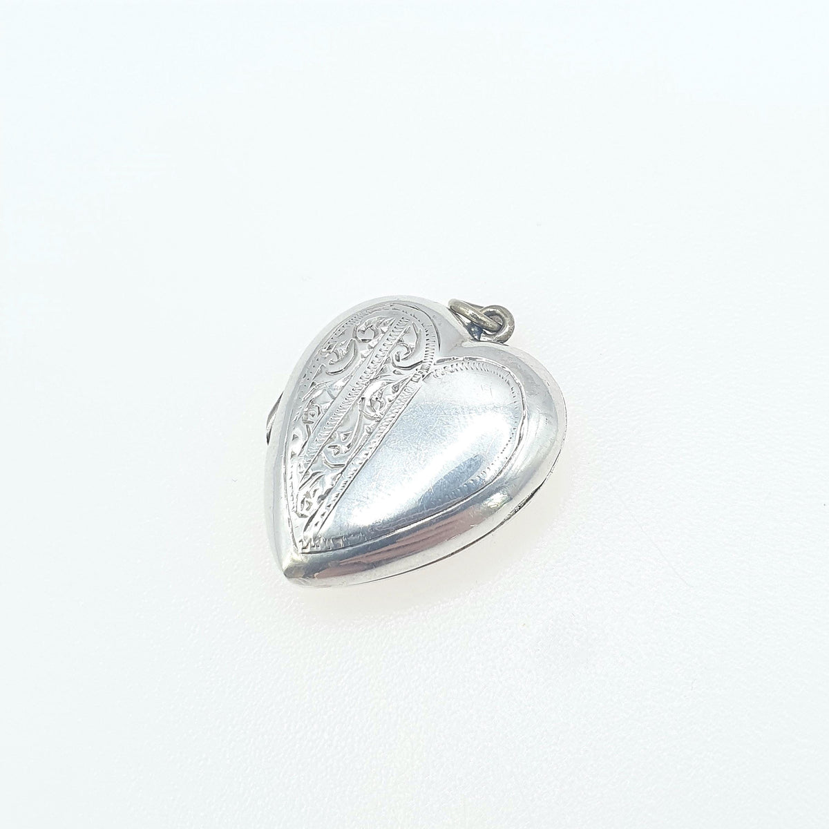 Antique Solid Silver Back and Front Heart Locket Art Deco Photo Keepsake Hand Engraved Front Womens Jewelry Vintage Jewellery