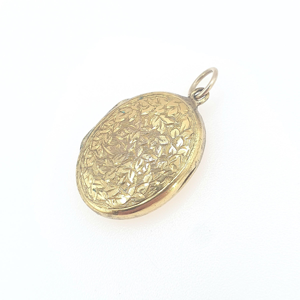 Antique Victorian Rolled Gold Locket Oval Yellow Gold Filled Hand Engraved Leaf Pattern Vintage Womens Ladies Jewellery Jewelry