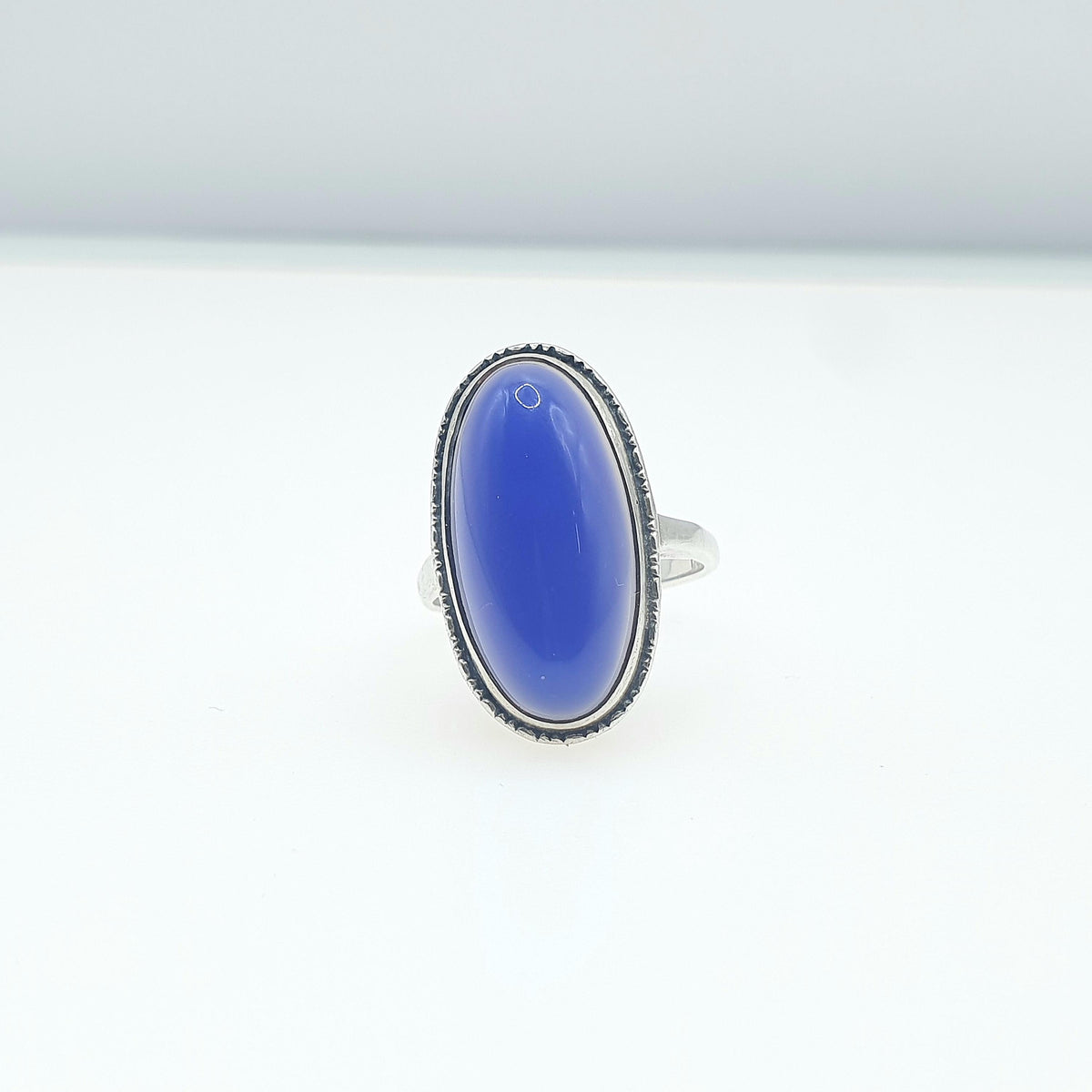 Antique Solid Silver Blue Chalcedony Ring Large Oval Cabochon Blue Gemstone Art Deco 1920s Vintage Womens Jewellery Jewelry