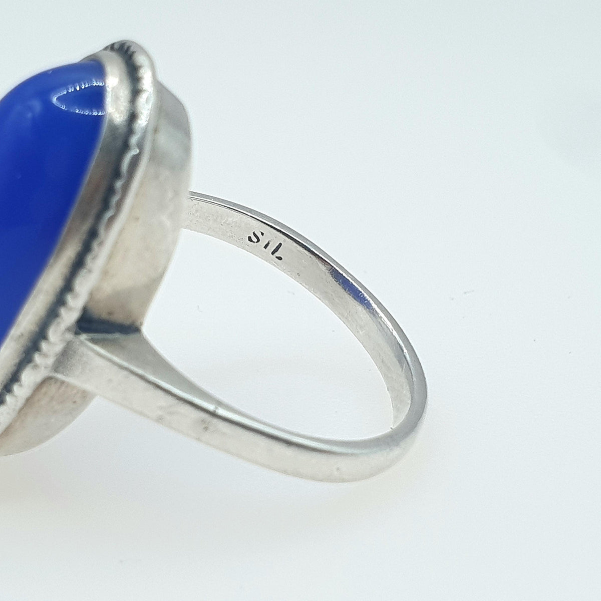 Antique Solid Silver Blue Chalcedony Ring Large Oval Cabochon Blue Gemstone Art Deco 1920s Vintage Womens Jewellery Jewelry