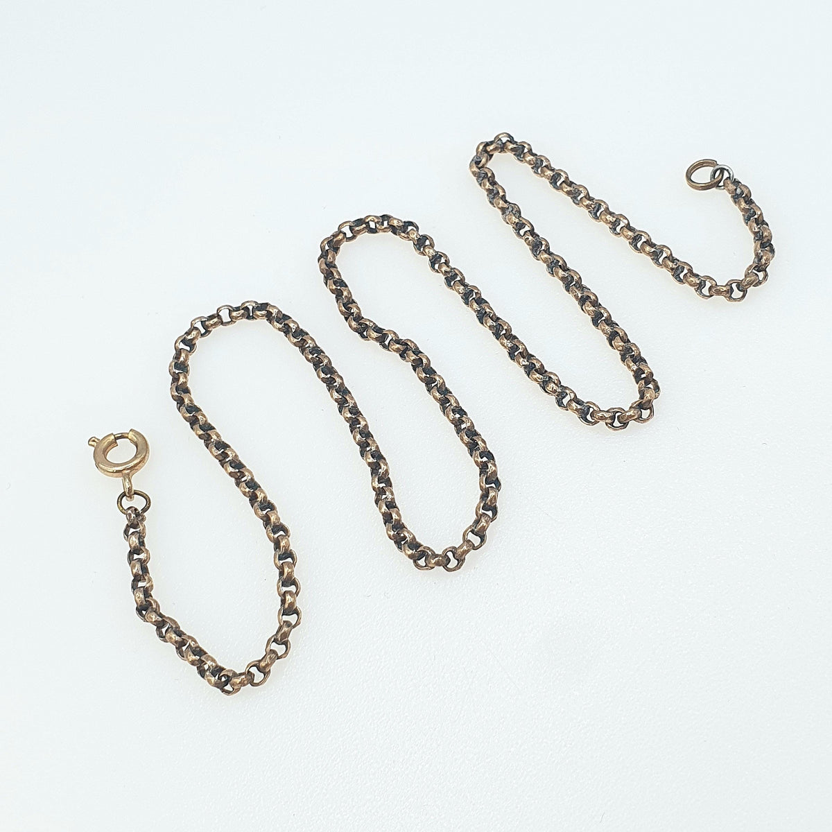 Antique Victorian Rose Gold Gilt Belcher Chain Necklace Faceted Rolo Round Links 7.07g 38.5cm Vintage Jewelry Jewellery Womens