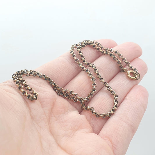 Antique Victorian Rose Gold Gilt Belcher Chain Necklace Faceted Rolo Round Links 7.07g 38.5cm Vintage Jewelry Jewellery Womens