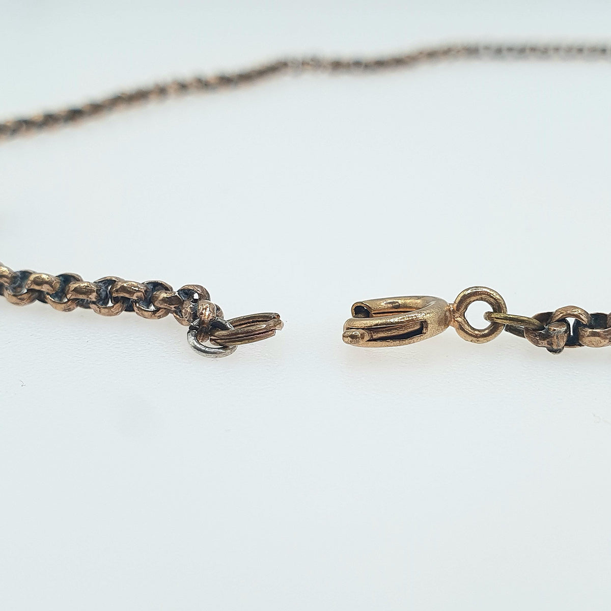 Antique Victorian Rose Gold Gilt Belcher Chain Necklace Faceted Rolo Round Links 7.07g 38.5cm Vintage Jewelry Jewellery Womens