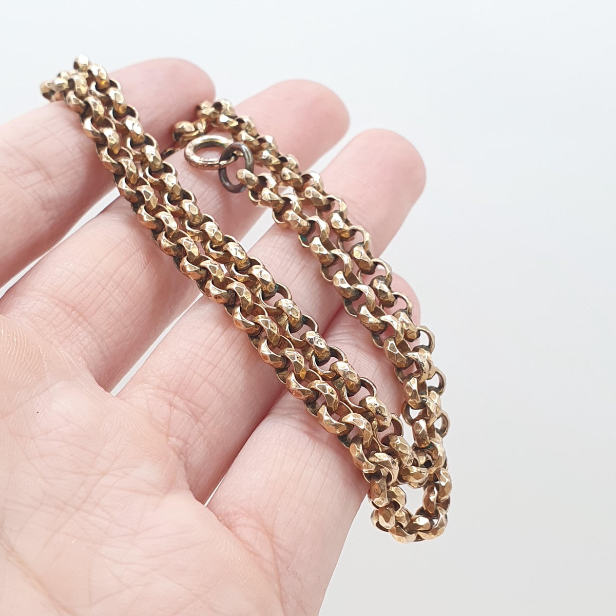 Antique Victorian Rolled Gold Belcher Chain Necklace 41cm 16.1" 20.04g Rose Gold Filled Faceted Rolo Round 1800s Vintage Jewelry Jewellery