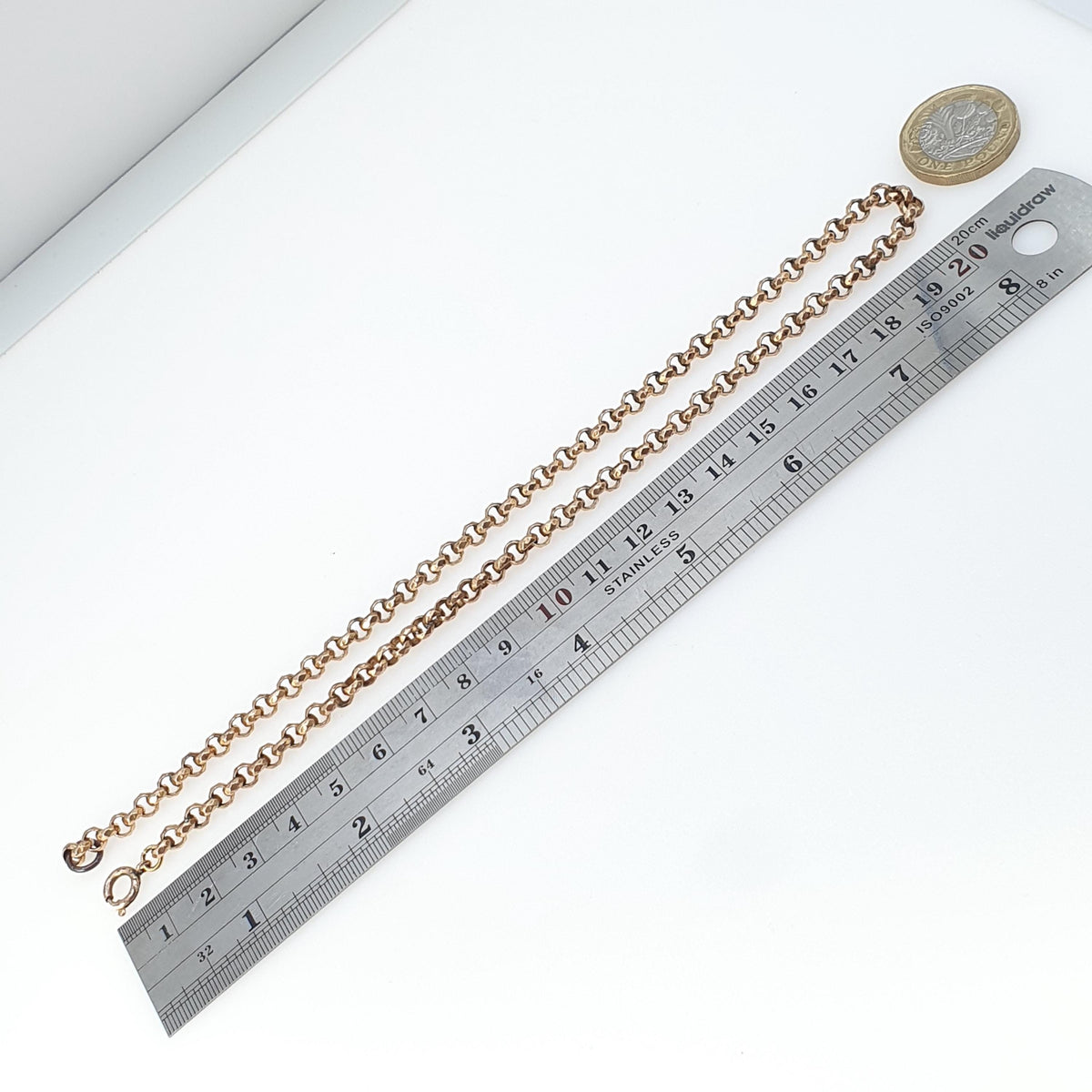 Antique Victorian Rolled Gold Belcher Chain Necklace 41cm 16.1" 20.04g Rose Gold Filled Faceted Rolo Round 1800s Vintage Jewelry Jewellery
