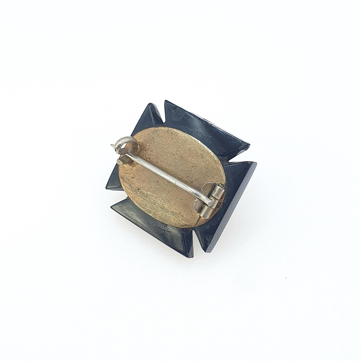 Antique Victorian Whitby Jet Heart Maltese Cross Brooch Diamond Paste Centre Black Gemstone Vintage Womens Jewelry Jewellery