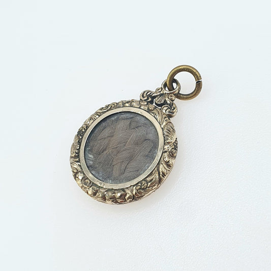 Antique Rolled Gold Mourning Locket Pendant Braided Hair Chased Border Gold Filled Keepsake Womens Jewelry Jewellery