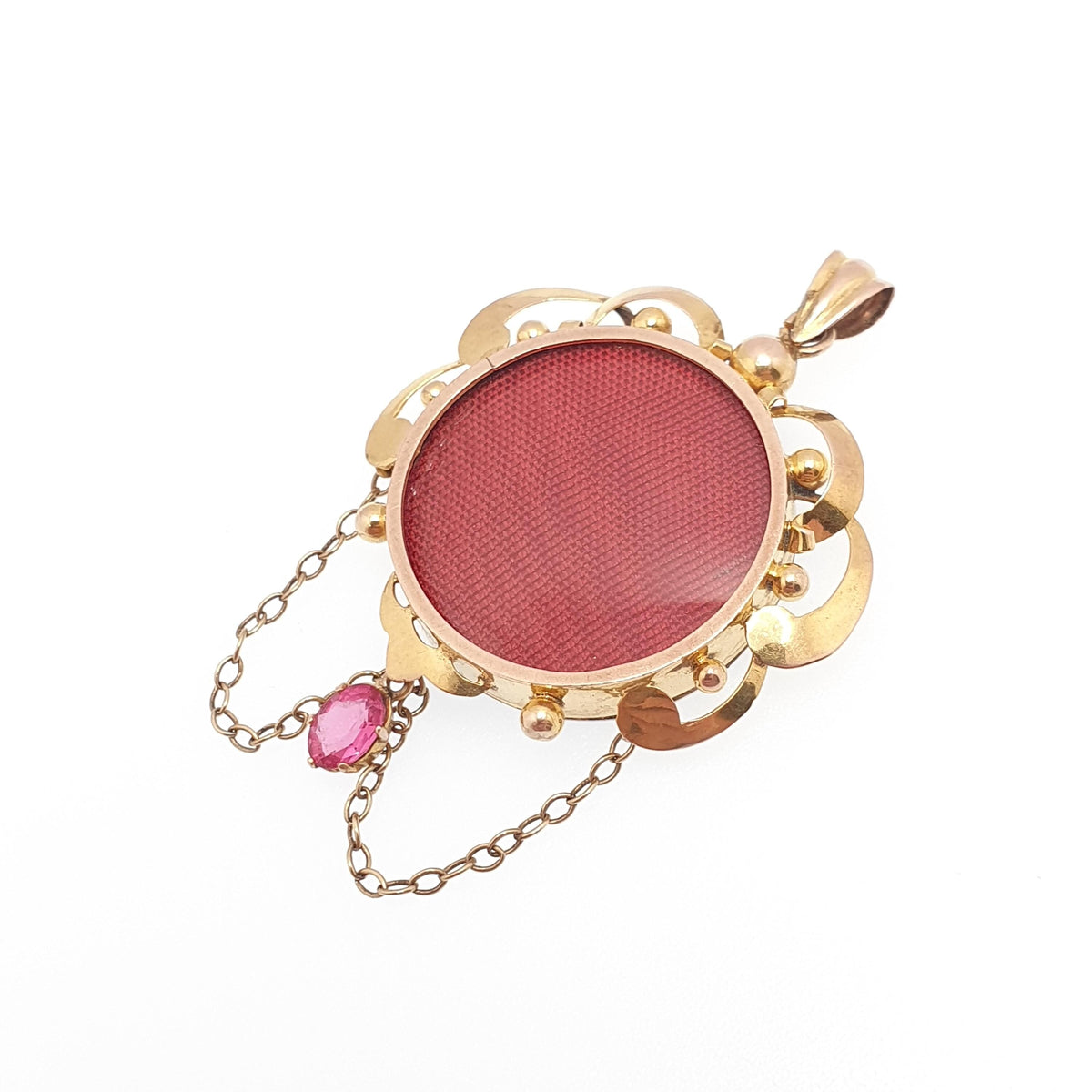 Antique 9ct Gold Locket Necklace Pink Paste Pendant Chain Link Double Sided Solid 9k 375 Yellow Edwardian Vintage Jewelry Womens Jewellery