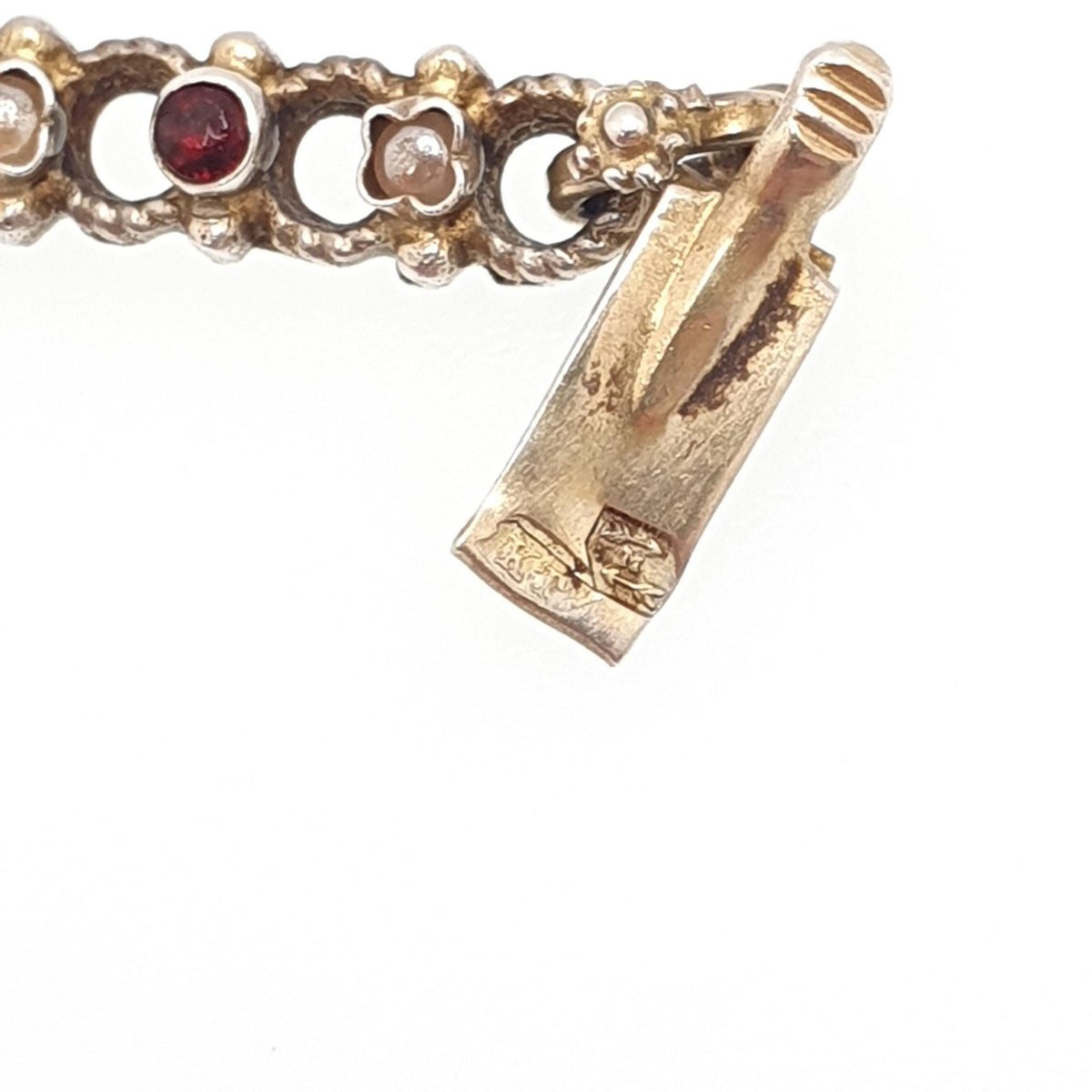 Antique Gold On Solid Silver Garnet & Seed Pearl Bracelet Austro Hungarian Cluster Knot 15cm 7.08g Vermeil Womens Jewelry Jewellery