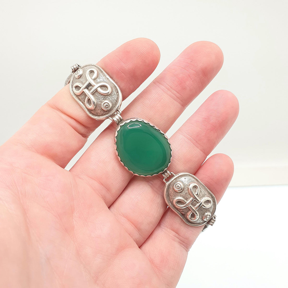 Antique Scottish Solid Silver Bracelet Moss Agate Chrysoprase Rose Quartz Iona Celtic Knot Large Gemstone Vintage Womens Jewelry Jewellery