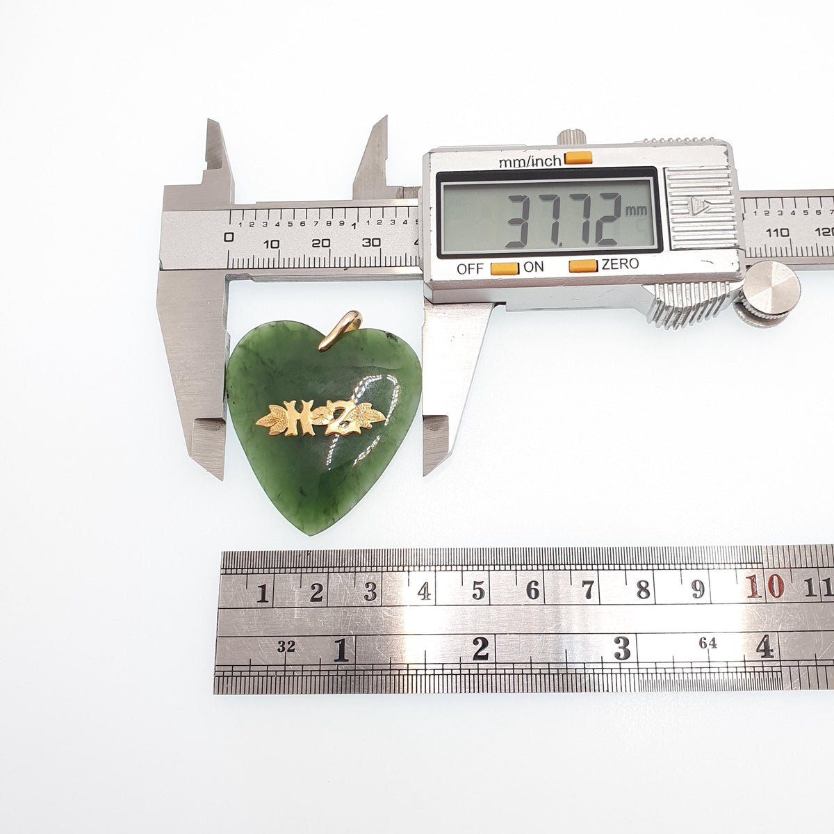 Antique 9ct Gold New Zealand Jade Heart Pendant Necklace NZ Victorian Maori Nephrite Solid 375 9k Large Big Vintage Jewellery Jewelry