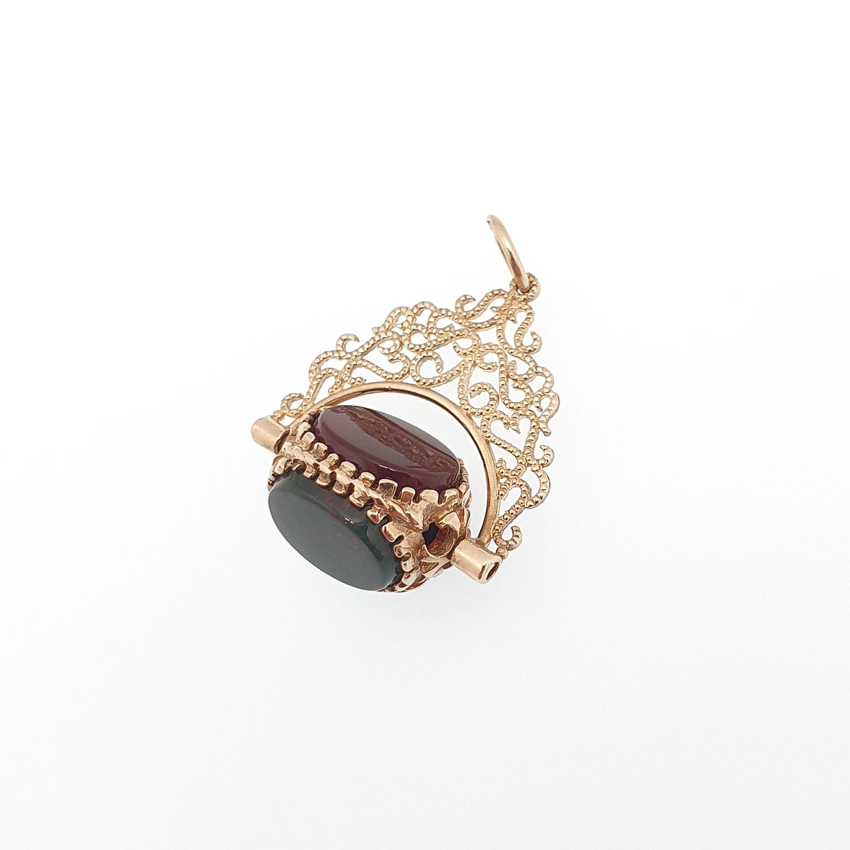 Vintage 9ct 9k Gold Spinner Fob Pendant Bloodstone Onyx Carnelian Necklace Victorian Style Jewelry Jewellery