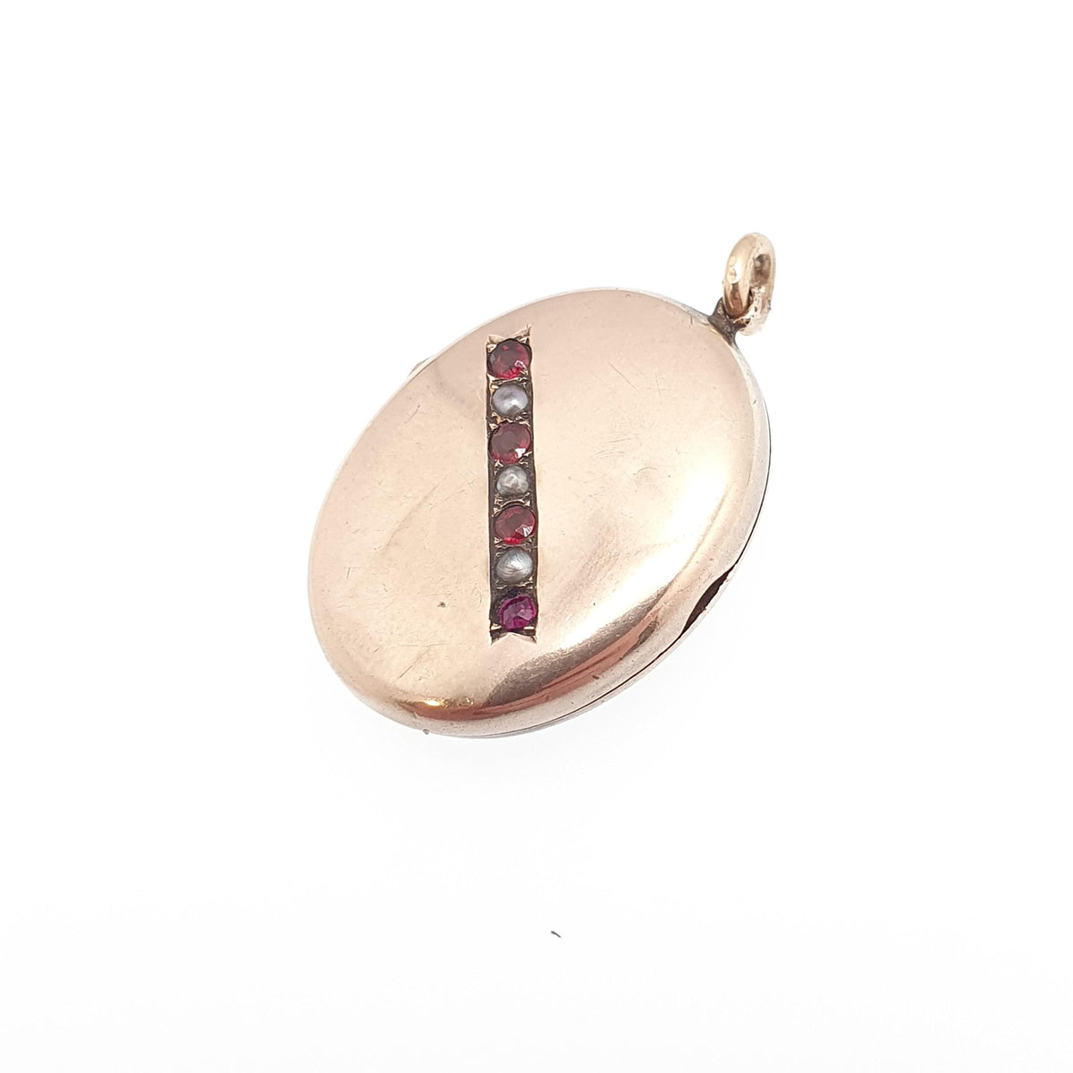 Antique 9ct Gold Ruby Paste Locket Seed Pearl 9k Back & Front Victorian Oval Pendant Picture Photo Vintage Jewelry Jewellery