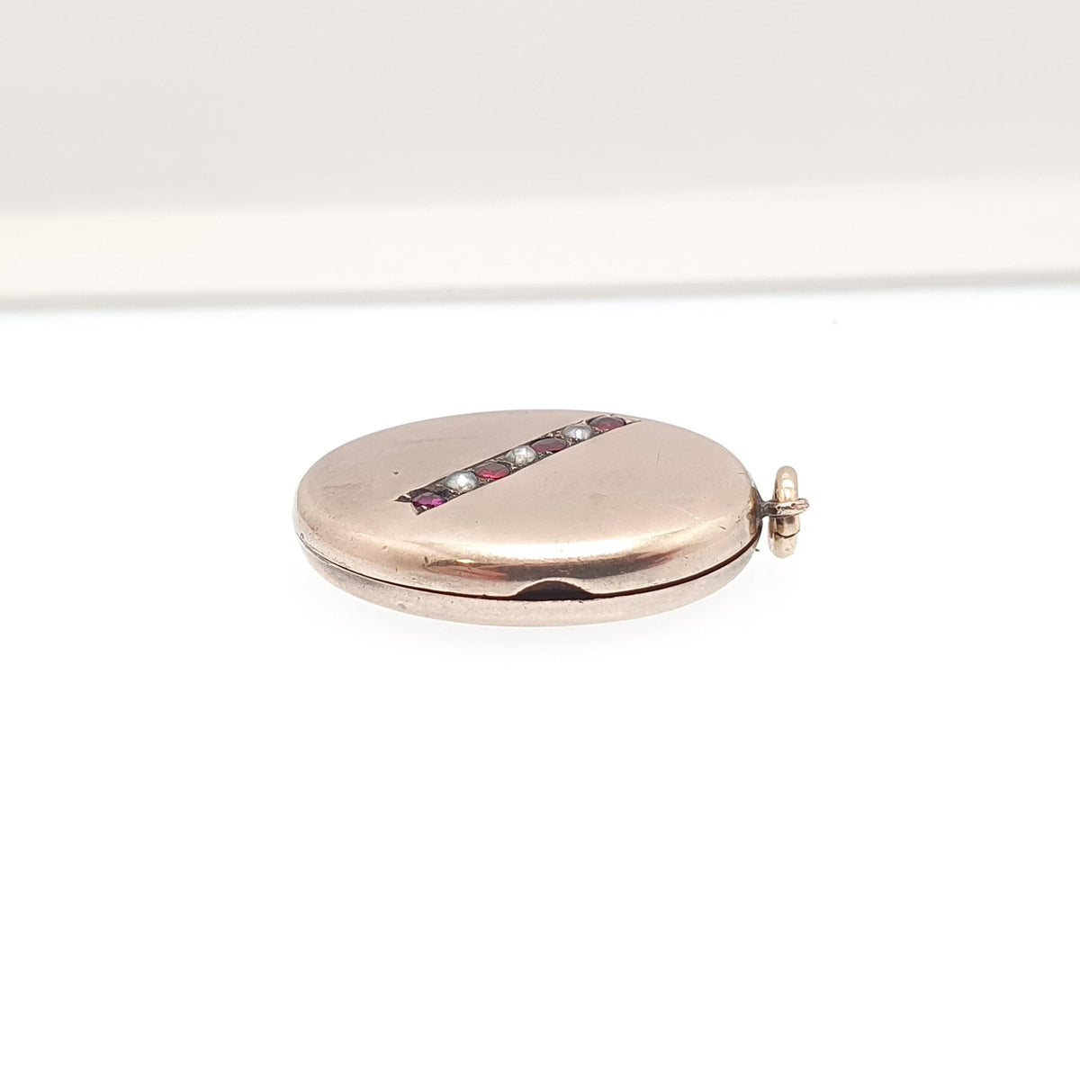 Antique 9ct Gold Ruby Paste Locket Seed Pearl 9k Back & Front Victorian Oval Pendant Picture Photo Vintage Jewelry Jewellery