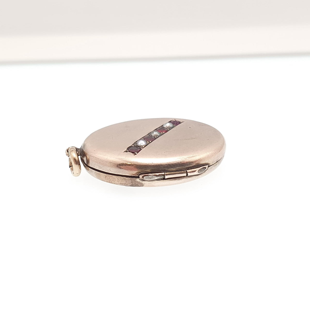 Antique 9ct Gold Ruby Paste Locket Seed Pearl 9k Back & Front Victorian Oval Pendant Picture Photo Vintage Jewelry Jewellery