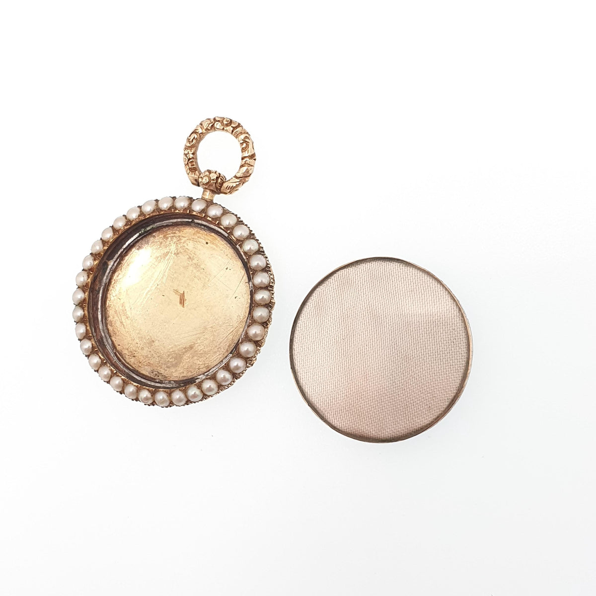 Antique 14k Gold Seed Pearl Locket Victorian Chased Solid 14kt 585 Round Circle Pocket Watch Style Yellow Vintage Jewelry Jewellery