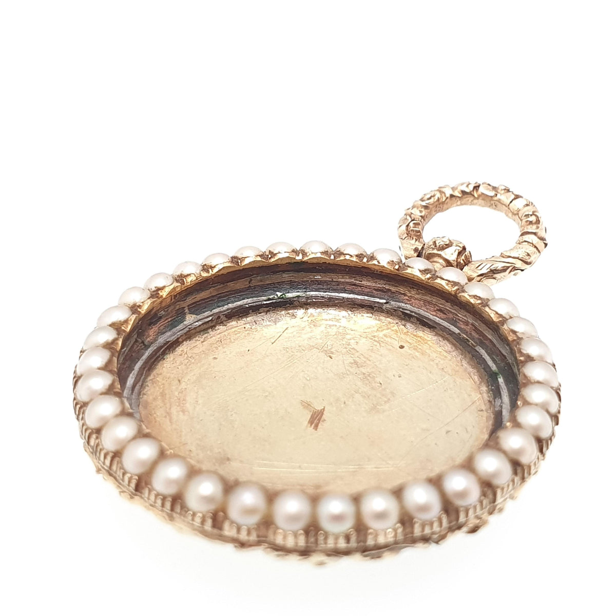 Antique 14k Gold Seed Pearl Locket Victorian Chased Solid 14kt 585 Round Circle Pocket Watch Style Yellow Vintage Jewelry Jewellery
