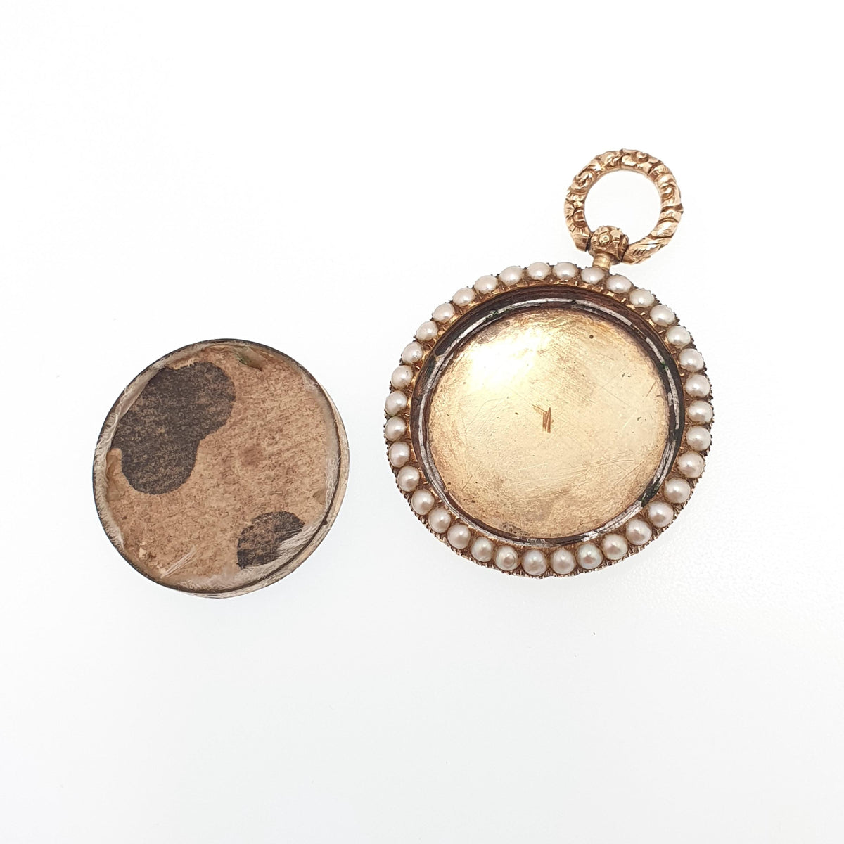 Antique 14k Gold Seed Pearl Locket Victorian Chased Solid 14kt 585 Round Circle Pocket Watch Style Yellow Vintage Jewelry Jewellery