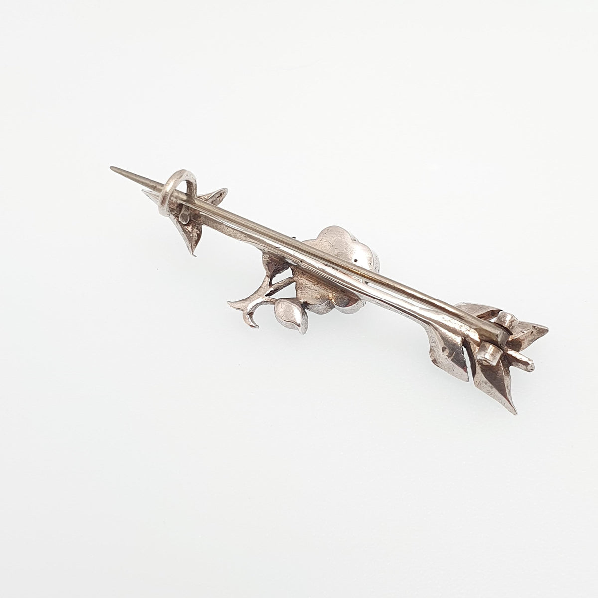 Antique Solid Silver Diamond Paste Arrow Brooch Flower Pin Victorian Bow Flight Feather Vintage Shooting Archery Jewelry Jewellery