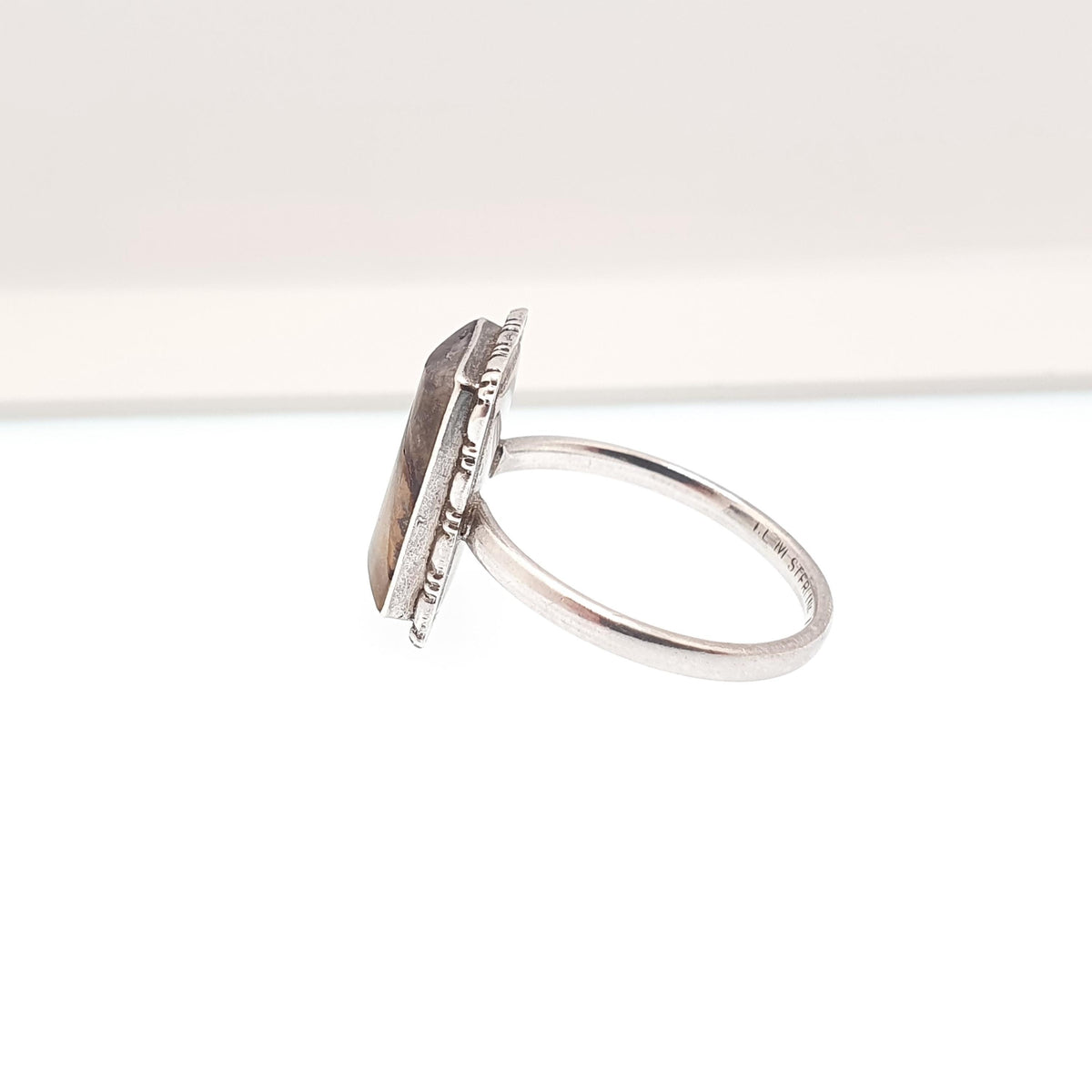 Antique Sterling Silver Blue John Ring Art Deco Thomas L Mott TLM Art Deco 1920s Rectangular Bleu Jaune Womens Vintage Jewelry Jewellery