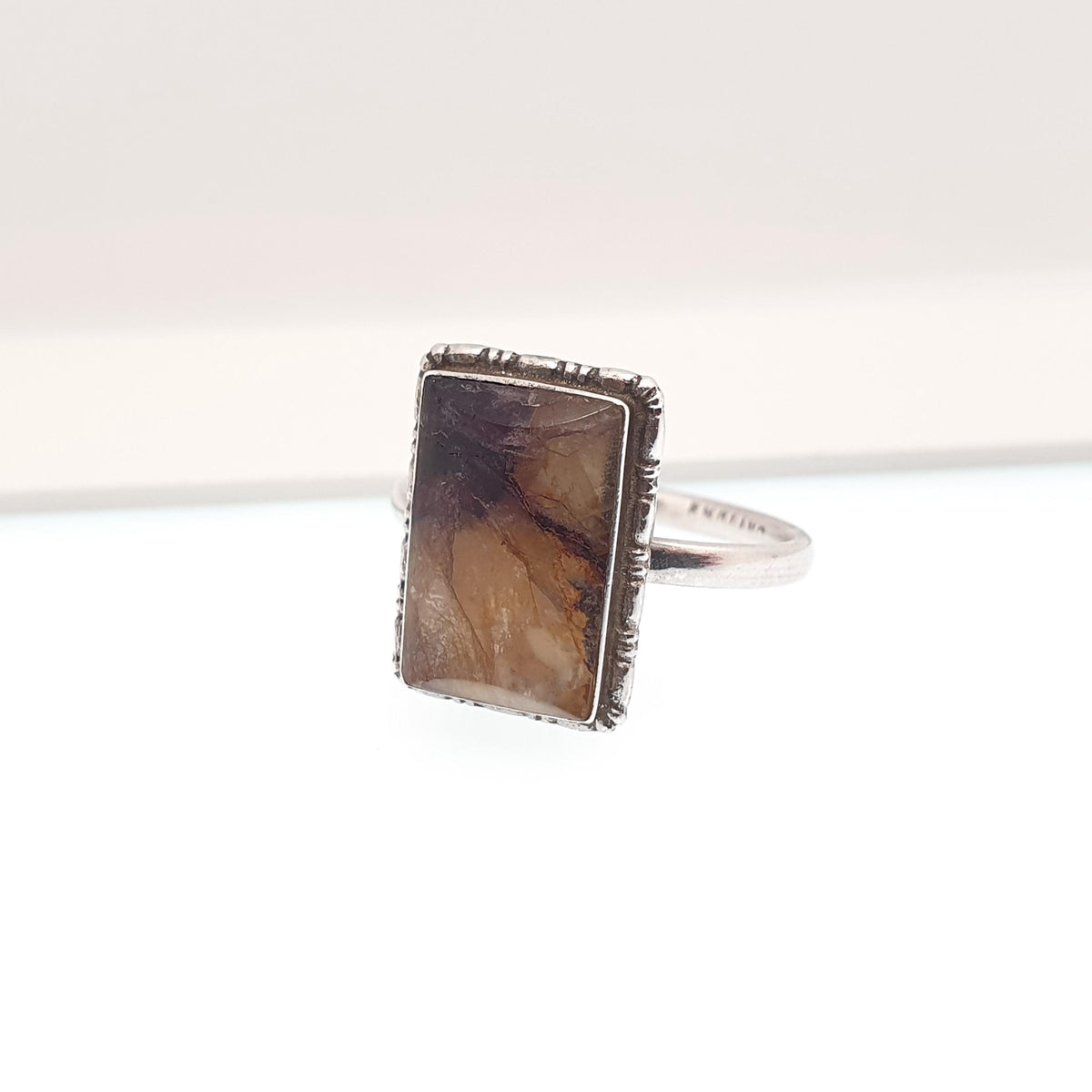 Antique Sterling Silver Blue John Ring Art Deco Thomas L Mott TLM Art Deco 1920s Rectangular Bleu Jaune Womens Vintage Jewelry Jewellery