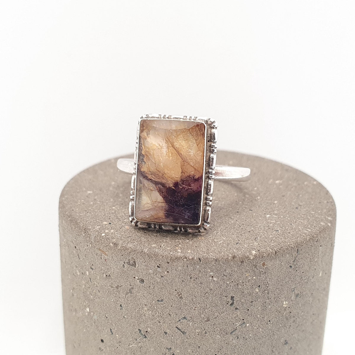 Antique Sterling Silver Blue John Ring Art Deco Thomas L Mott TLM Art Deco 1920s Rectangular Bleu Jaune Womens Vintage Jewelry Jewellery