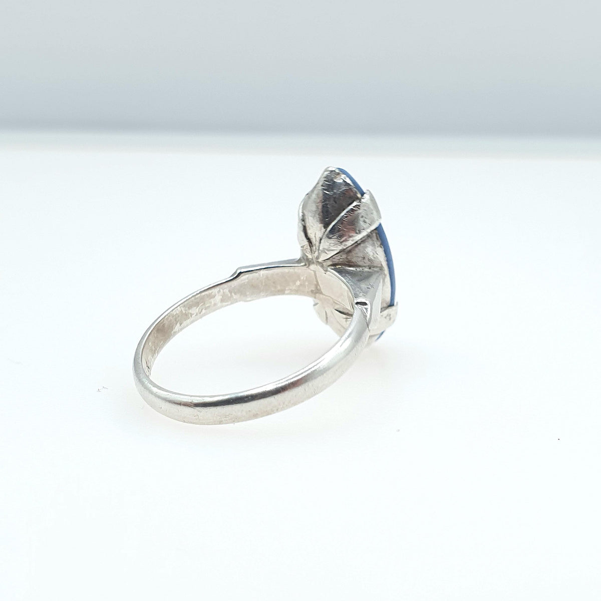 Vintage Sterling Silver Wedgwood Ring Marquise Sky Blue Jasperware Women Ladies Retro Jewelry Jewellery UK L US 5.75