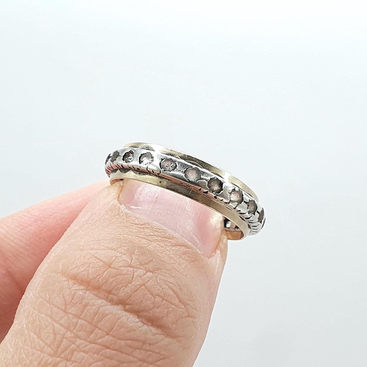 Antique 9ct Gold & Solid Silver White Spinel Eternity Ring Art Deco Gift Vintage Womens Jewelry Jewellery UK O US 7.25