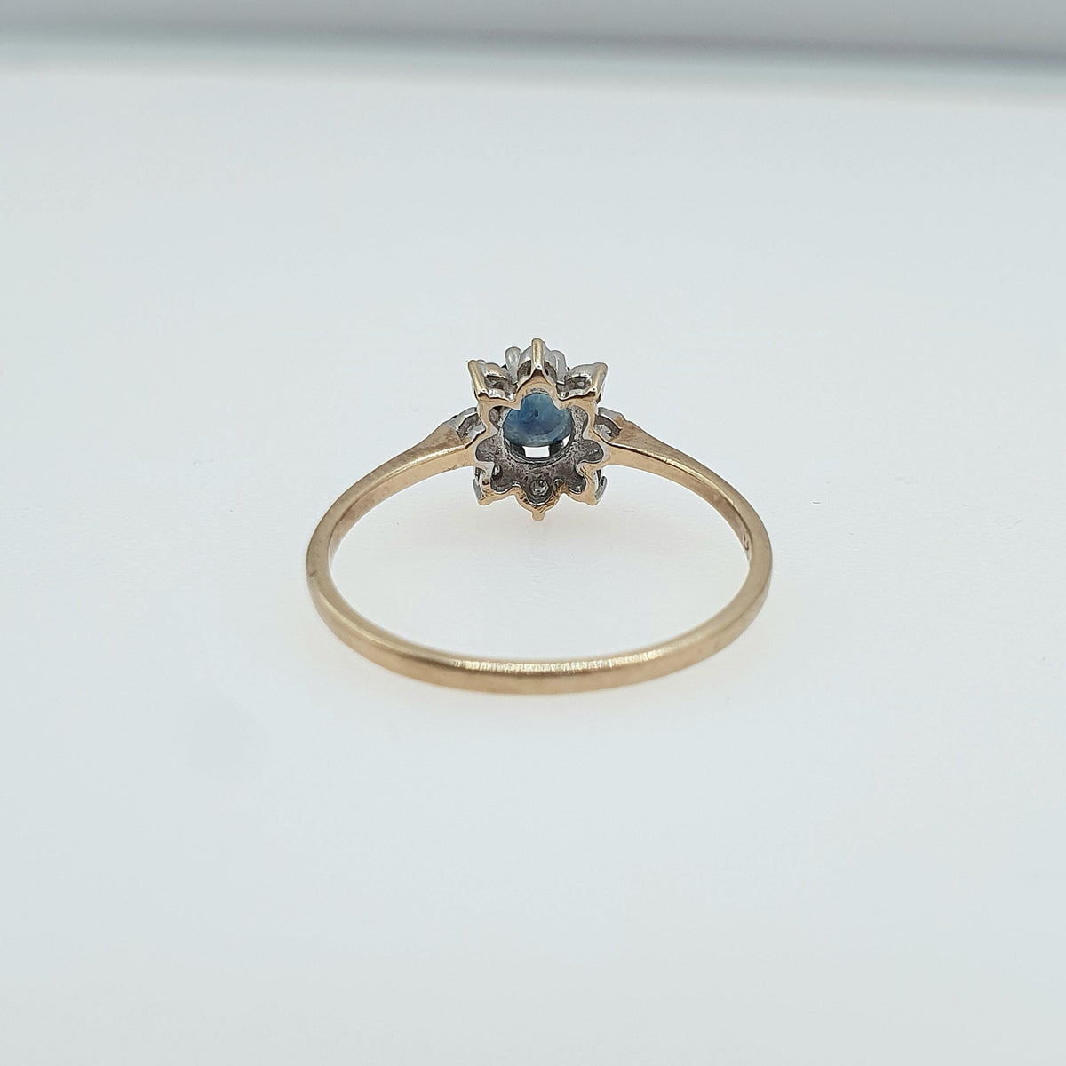 Vintage 9ct Gold Sapphire & Diamond Halo Ring Cluster Solid 9k 9kt Round Cut Blue Gemstone Retro Womens Jewelry Jewellery UK K.5 US 5.5